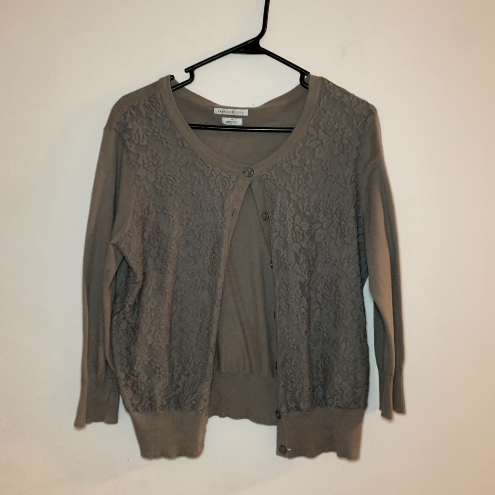 Gray Floral Lace Cardigan